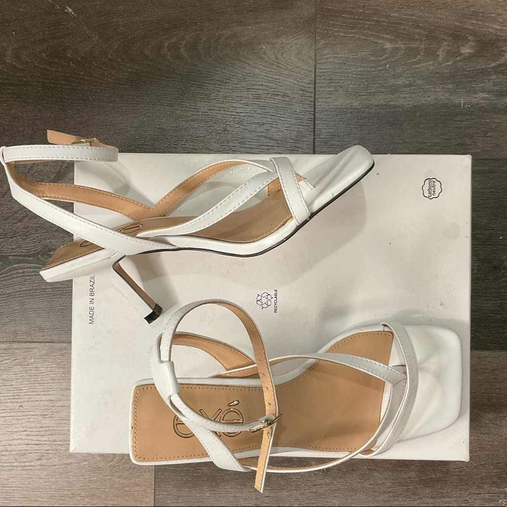 Square toe white strappy heels